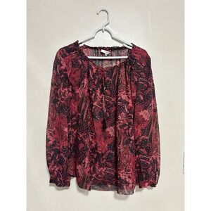 IRO Arzela 15W Red Black Abstract Print 100% Silk Tie Neck Tassel Blouse Size 38